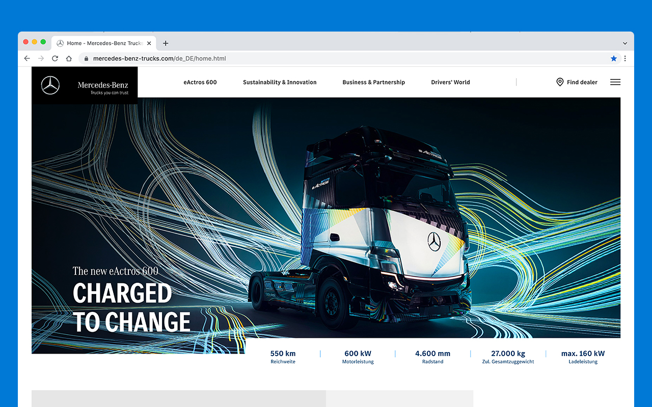 The homepage of the new Mercedes-Benz Trucks Brand Hub